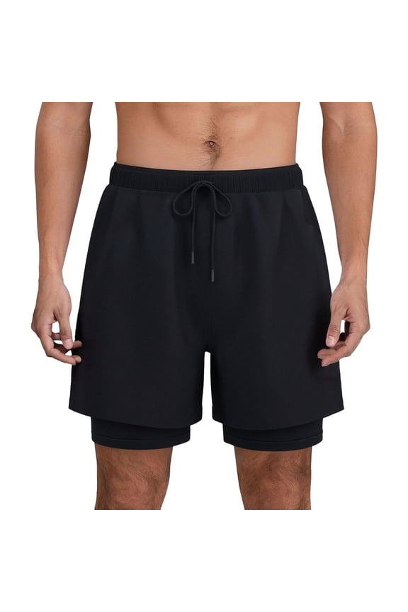 2 in 1 Quick Dry Swim Trunks with Pockets, Elastic Waist Breathable Mesh Lining, Multi-Purpose Athletic Shorts for Men, Summer Beach Run Workout