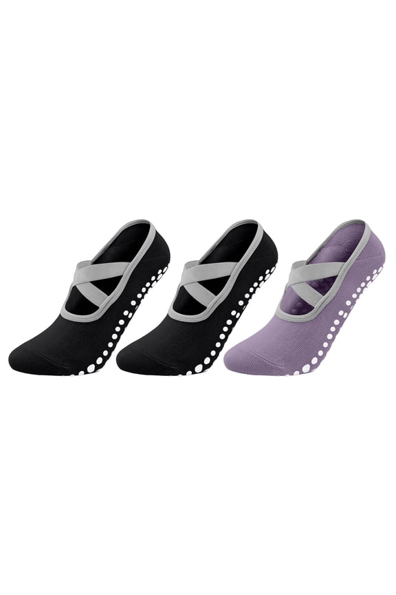 3 Pack Non-Slip Grip Socks for Women, Cushioned Breathable Yoga Pilates Socks for Studio Home Dance Workout