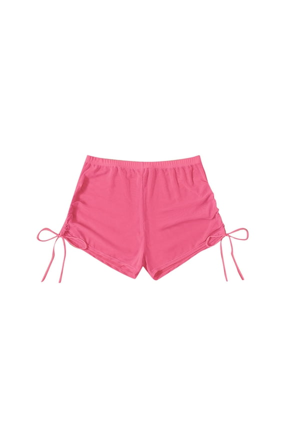 Beach Shorts For Women, Summer Solid Color Four-Corner Transparent Mesh Drawstring Casual Bottoms with Side Pockets