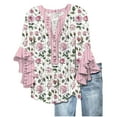 thumbnail image 1 of Tauxra Blouse for Women with 3/4 Lace Sleeves and V-Neck, Casual Printed Loose Fit Button-Down Top for Daily Wear, 1 of 5