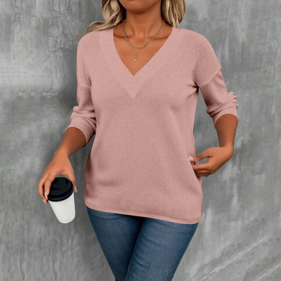 Tauxra Blouses for Women, Casual Solid Color Long Sleeve Fashion Blouse, Women's V Neck Top
