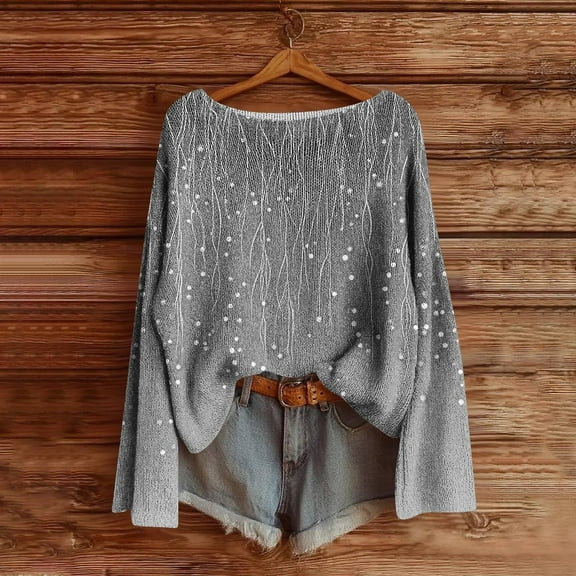 Tauxra Blouses for Women,Printed Sweater for Women,Fall Winter Round Neck Long Sleeve Pullover,Sweaters for Women,Blouses for Women Fashion