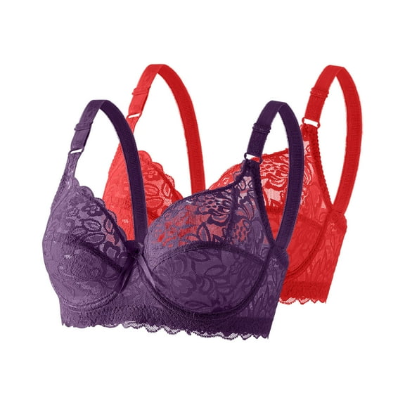 Tauxra Bras for Women,Casual Solid Color Lace Plus Size Bra with Support,2 Pcs Women's Bra