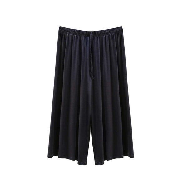 Tauxra Capri Pants for Women with Elastic Waist and Drawstring, Casual Wide-Leg Lounge Pants in Solid Color, Soft Polyester for Home, Yoga, and Daily Wear