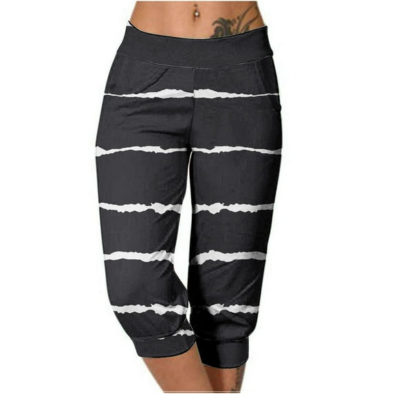 Tauxra Capri Pants for Women with Elastic Tie Waist and Pockets, Casual Loose-Fit Cropped Lounge and Sleep Pants in Solid Colors