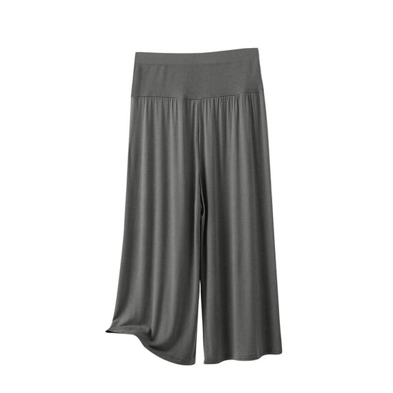 Tauxra Capris Pants for Women, Casual Solid Color Elastic Waist Straight Leg Cropped Trousers for Yoga and Daily Wear