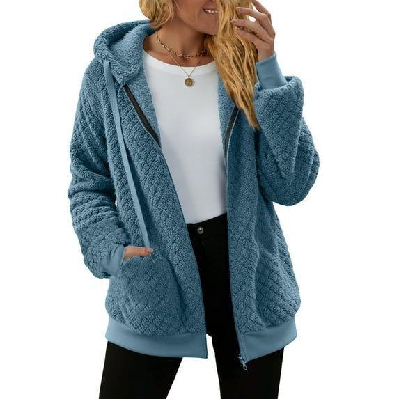 Tauxra Cardigan for Women,Women's Cardigan,Long Sleeve Solid Color Hooded Zipper with Pockets,Blouses for Women Fashion