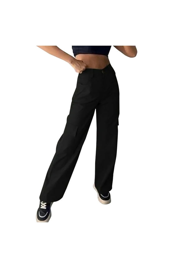 Cargo Pants for Women Vintage Street Style with Star Print Low Waist Straight Leg Tube Pants in Green for Casual Wear