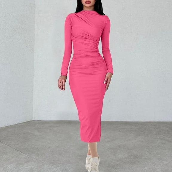 Tauxra Casual Dress for Women,Dress for Women,Women Fashion Comfortable Casual Long Sleeve Round-Neck Dress,Long Dress for Women