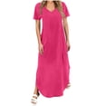 thumbnail image 1 of Tauxra Casual Dress for Women, V-Neck Short Sleeve Pocket Dress in Solid Colors for Spring and Summer, 1 of 6