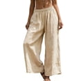 thumbnail image 1 of Tauxra Casual Linen Pants for Women, High Waist Wide Leg, Elastic Waist, Solid Color, for Spring Summer Daily, 1 of 9