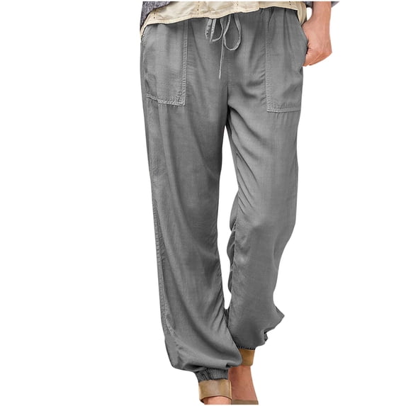 Tauxra Casual Pants for Women with Elastic Waist and Drawstring, Solid Color Loose Fit Straight Leg Joggers with Cuffed Ankle for Lounge or Outdoor