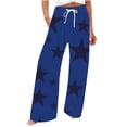 thumbnail image 1 of Tauxra Casual Pants for Women with Elastic Waist and Star Print Pockets, Loose Straight Leg Lounge Trousers in Black, 1 of 5