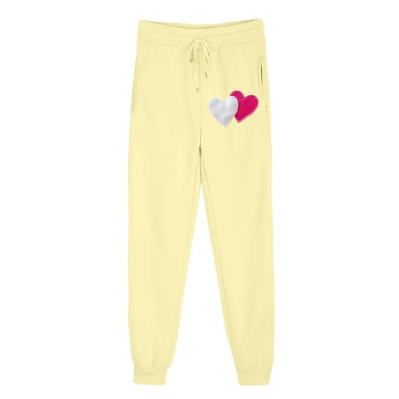 Tauxra Casual Pants for Women with Fleece Lining and Heart Print, Loose Fit Athletic Joggers for Running and Fitness