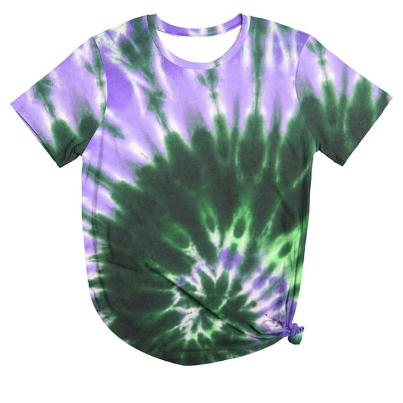 Tauxra Casual Short Sleeve Blouse for Women with Round Neck and Tie-Dye Print, Regular Fit, Polyester Top for Daily Wear