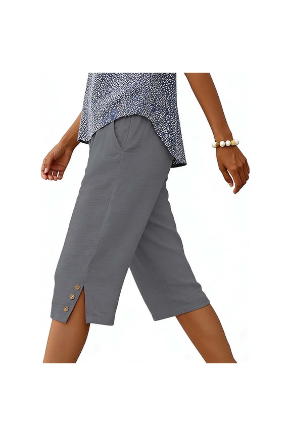 Casual Summer Shorts for Women, Side Slit Loose Fit with Pockets, Elastic Waist Straight Leg Breathable Daily Shorts