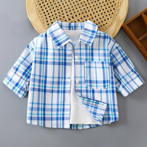 Tauxra Checkered Boys Short Sleeve Shirt for 1-11 Years,Button Front Pocket Lightweight Casual Top
