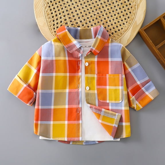 Tauxra Checkered Boys Short Sleeve Shirt for 1-11 Years,Button Front Pocket Lightweight Casual Top