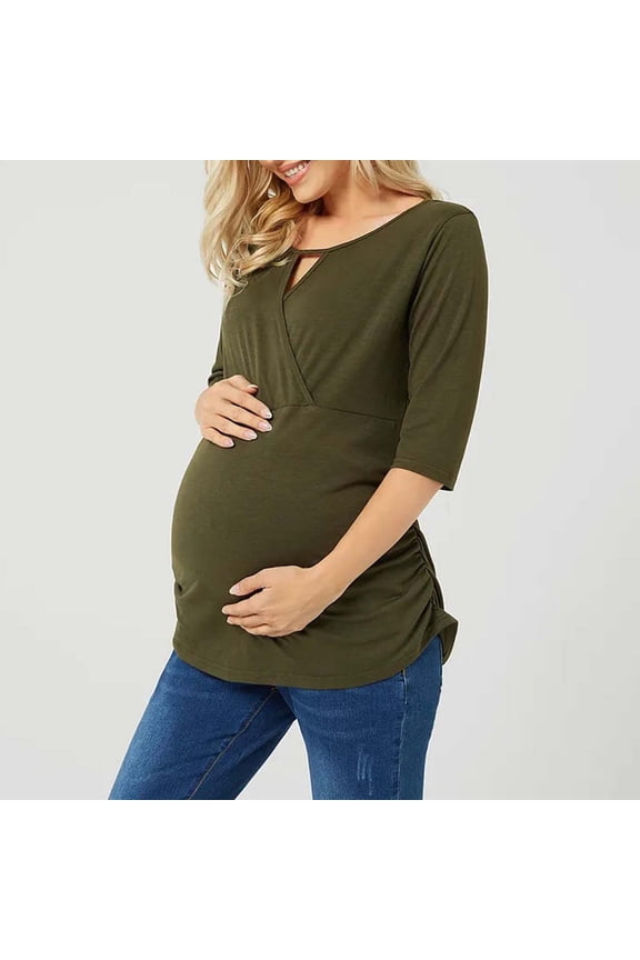 Clothing for Women,Outdoor Clothing Women,Solid Color Maternity Nursing Top for Women,Short Sleeve Round Neck Pullover,Short for Women
