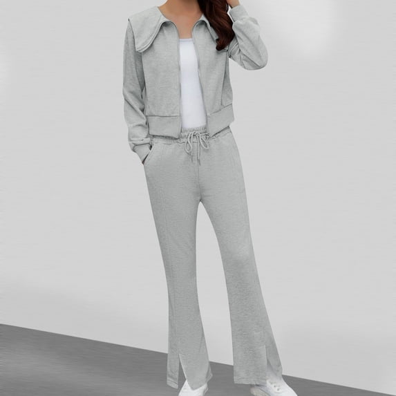 Tauxra Coats for Women,Womens Short Sleeve Tops,Long Sleeve Sport Set for Women, Short Coat High Waist Wide Leg Casual Lapel Collar,Long Coats for Women