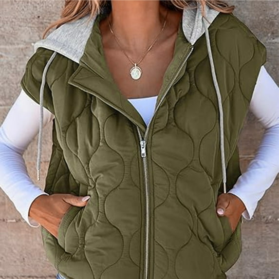 Tauxra Coats for Women,Puffer Vest Women,Women's Puffer Vest, Solid Color Hooded Sleeveless Quilted with Pockets,Vests for Women