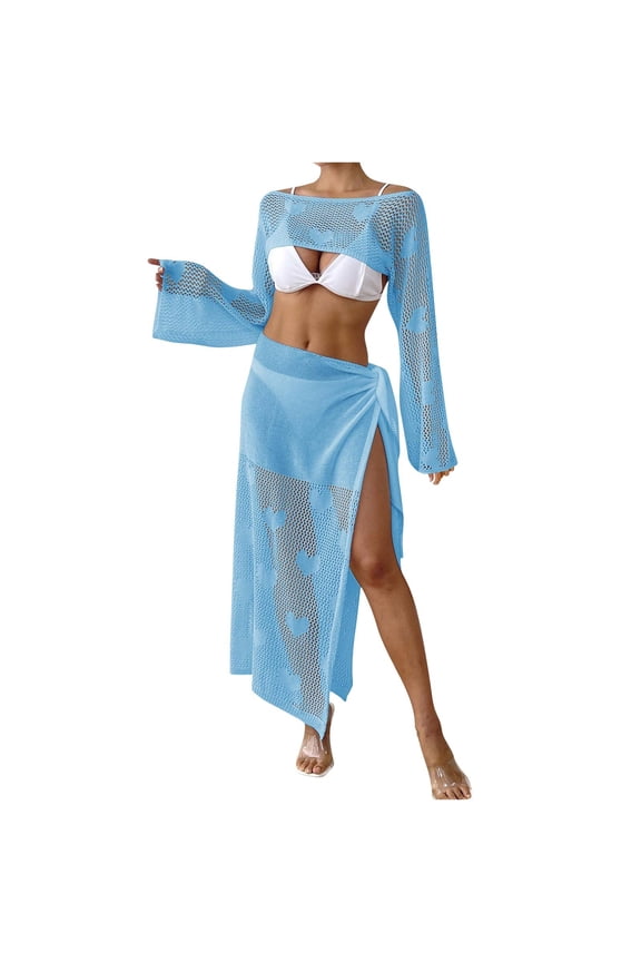 Cover-Up for Women V-Neck Loose Fit Beach Smock with Hollow-Out Heart Design in Solid Colors for Casual Wear and Vacation