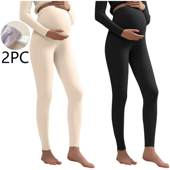 Tauxra Dress Pants Women,2-Pack Maternity Solid Color Base Layer Pants,Adjustable Waistband Warm