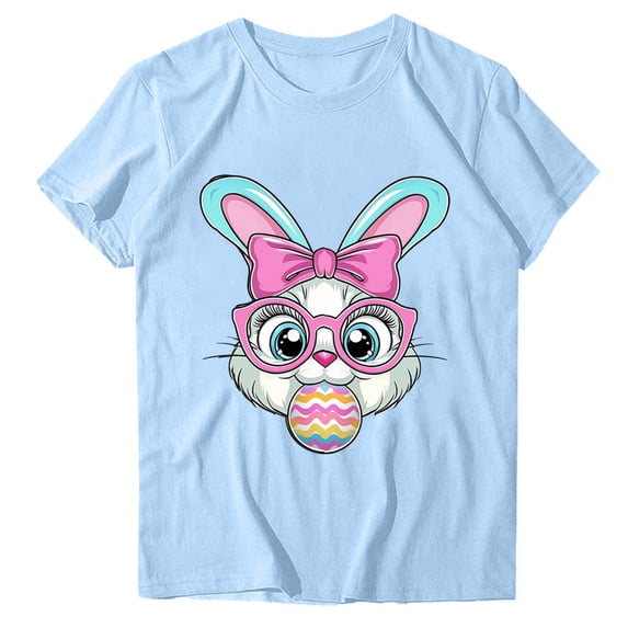 Tauxra Easter T-Shirt for Women, Fashion Loose Fit Casual Short Sleeve Top with Holiday Print, Round Neck Cotton Tee for Spring