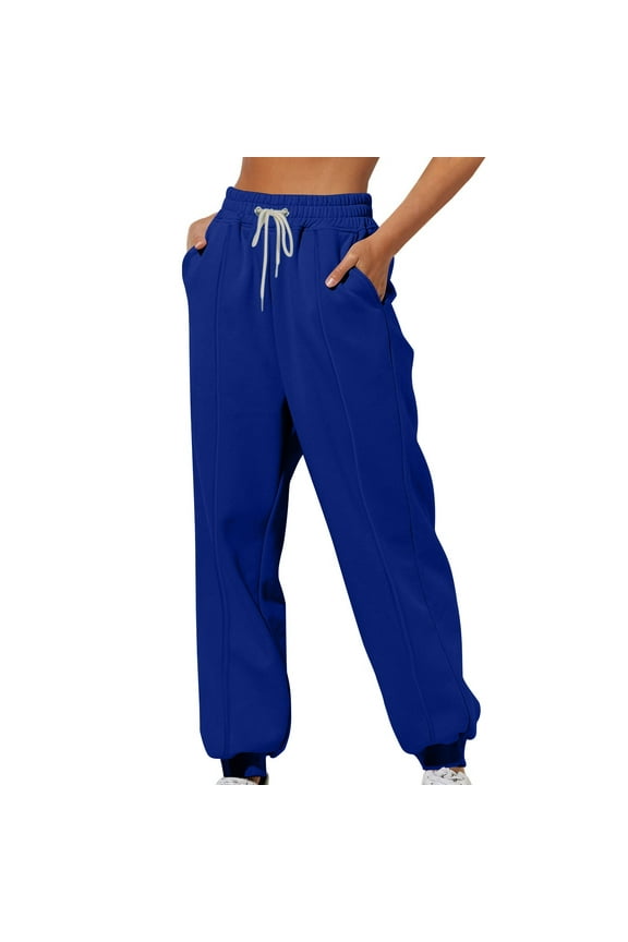Fleece Jogger Pants for Women, Solid Color Casual Sweatpants with Cuffed Ankles and Loose Fit for Lounge or Sport