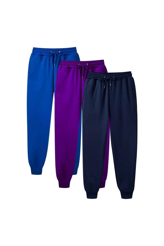 Fleece-Lined Sweatpants for Men, 3-Pack Casual Athletic Pants with Thick Velvet Thermal Lining, Solid Color Joggers for Running, Fitness, Sports and Lounge