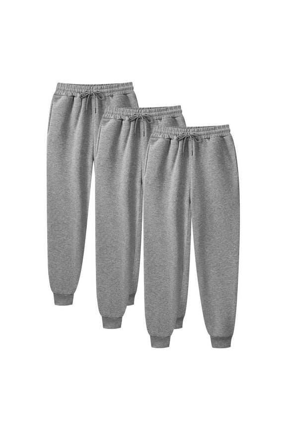 Fleece-Lined Sweatpants for Men, 3-Pack Casual Athletic Pants with Thick Velvet Thermal Lining, Solid Color Joggers for Running, Fitness, and Sports