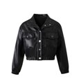 thumbnail image 1 of Tauxra Girls Long Sleeve Pu Leather Jacket,Solid Color Button Front Coat for Kids 8-15 Years, 1 of 6
