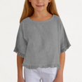 thumbnail image 1 of Tauxra Girls' Tees Short Sleeve Basic Round Neck T-Shirt with Ruffled Sleeve Casual Top Shirts for Kids 5-14 Years, 1 of 8