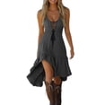 thumbnail image 1 of Tauxra Gothic Dress For Women with Lace Trim and Asymmetrical Hem, Sleeveless Midi Beach Party Dress in Solid Green, 1 of 8