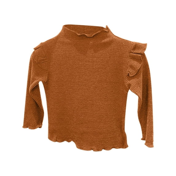 Tauxra High Top Table,Solid Color Casual Kids Ruffle Sleeve Top,Long Sleeve Half High Neck Blouse Knit Sweater