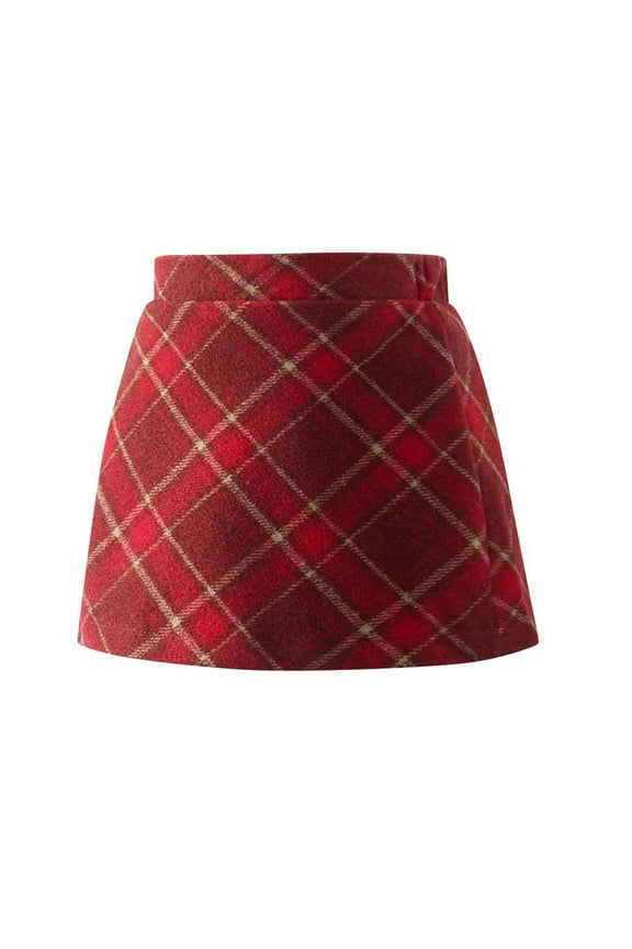 High Waist Skirt,Girls Plaid Skirt,A-line Skirt for Girls 3-13 Years, Plaid Woolen High Waist Short Fall Winter