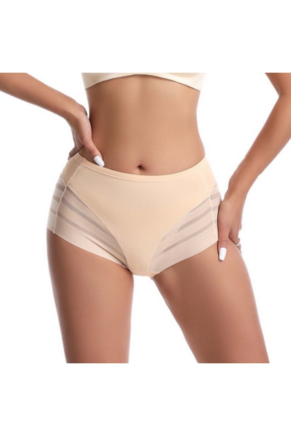 High Waisted Briefs for Women, Tummy Control Seamless Underwear, Breathable Knit Panties with Lift Up Shaping