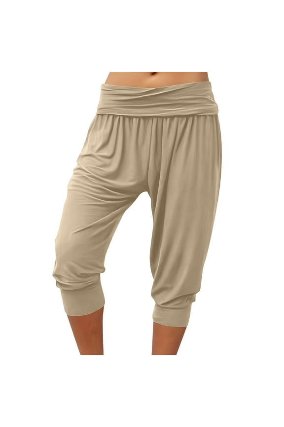 High Waisted Capri Leggings with Pockets for Women Casual Solid Color 95% Polyester 5% Spandex 1 Piece