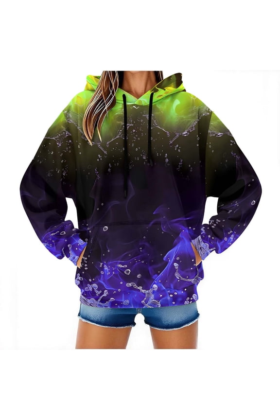 Hooded Sweater for Men And Women with Flame Print And Pocket, Casual Pullover Top for Fall And Winter in Crinkle Texture Polyester