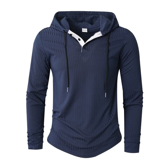 Tauxra Hooded Sweatshirt Men,Men's T-Shirt,Long Sleeve Hooded Solid Color Button High Elasticity Pullover,T-Shirts for Men
