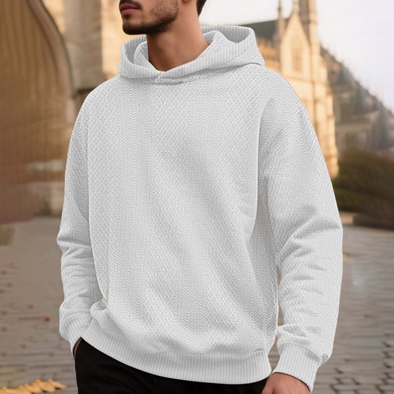 Tauxra Hooded Sweatshirt Men, Vintage Casual Long Sleeve Pullover Top, Men's Solid Color Hooded Sweatshirt