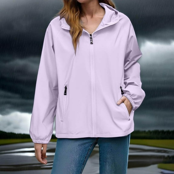 Tauxra Jackets for Women,Waterproof Jackets for Women,Women's Rainproof Waterproof Lightweight Hooded Long Sleeve Rain Jacket with Pockets,Womens Jacket Winter