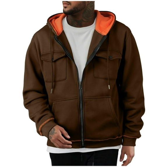 Tauxra Jackets for Men,Men's Sweatshirt,Long Sleeve Solid Color Hooded Zipper Multiple Pocket,Cardigan for Men