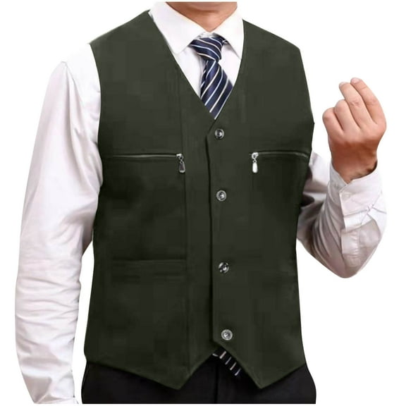 Tauxra Jackets for Men,Mens Jackets Casual,Men's Casual V Neck Single Breast Sleeveless Suit Vest with Pockets,Suits for Men