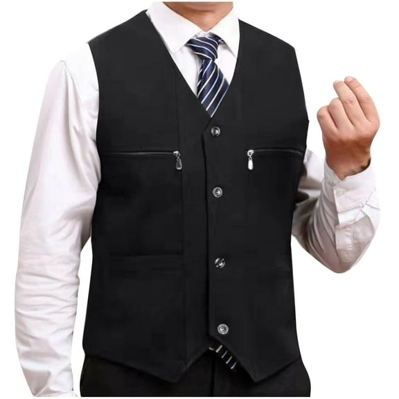 Tauxra Jackets for Men,Mens Jackets Casual,Men's Casual V Neck Single Breast Sleeveless Suit Vest with Pockets,Suits for Men