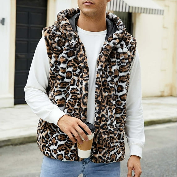 Tauxra Jackets for Men,Winter Jackets for Men,Men's Faux Fur Vest, Print V Neck Winter,Mens Winter Coats