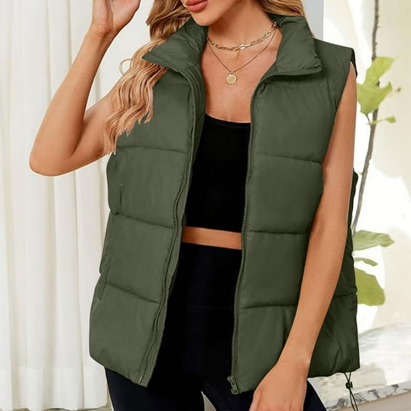 Tauxra Jackets for Women,Collar for Women,Women's Sleeveless Padded Vest, Solid Color Stand Collar Mid Long,Down Jacket Women