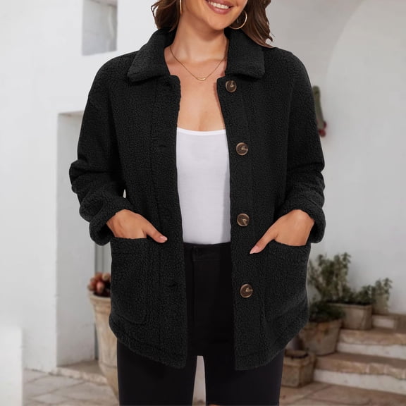 Tauxra Jackets for Women,Womens Winter Clothes,Women's Long Sleeve Solid Color Plush Winter Turn Down Collar Jacket,Winter Jackets for Women