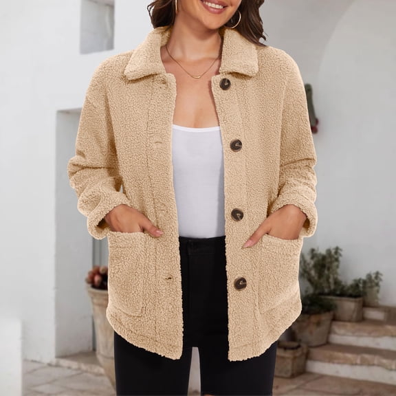 Tauxra Jackets for Women,Womens Winter Clothes,Women's Long Sleeve Solid Color Plush Winter Turn Down Collar Jacket,Winter Jackets for Women