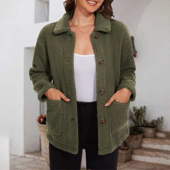 Tauxra Jackets for Women,Womens Winter Clothes,Women's Long Sleeve Solid Color Plush Winter Turn Down Collar Jacket,Winter Jackets for Women